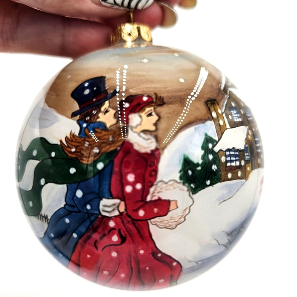 Vintage 1999 FIGI Inside Art Glass  Ornament – Skaters!
